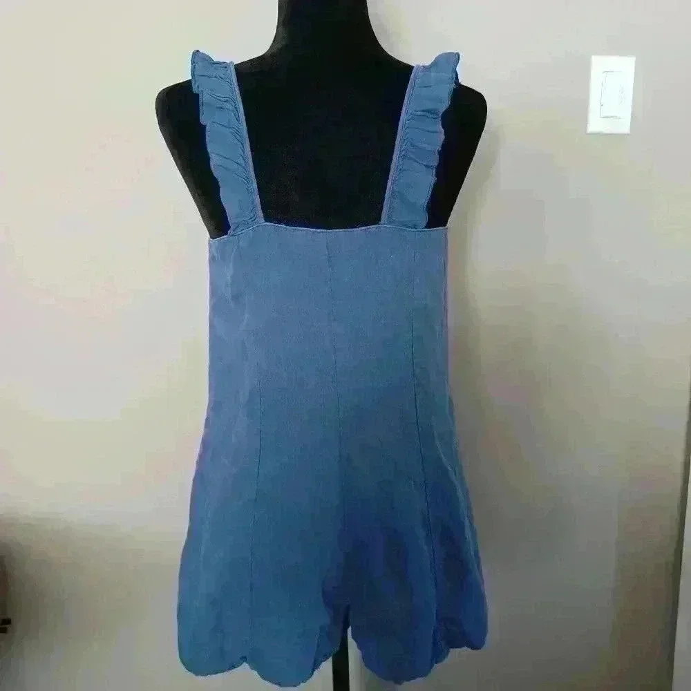 Zara Womens Blue Ruffled Tank Romper S